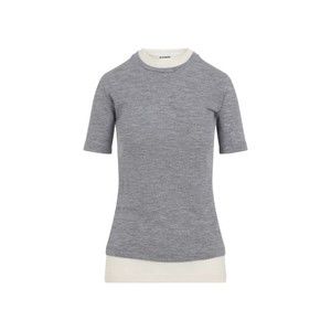 Jil Sander Heather Grey Knit Top With Off-White Accents - NWT